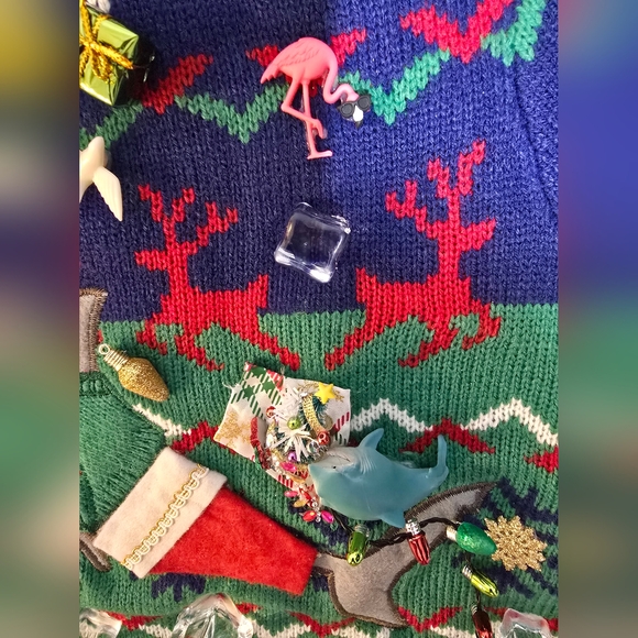 One of a Kind "Sharks Steal Christmas" Sweater Unisex Large - Picture 10 of 15
